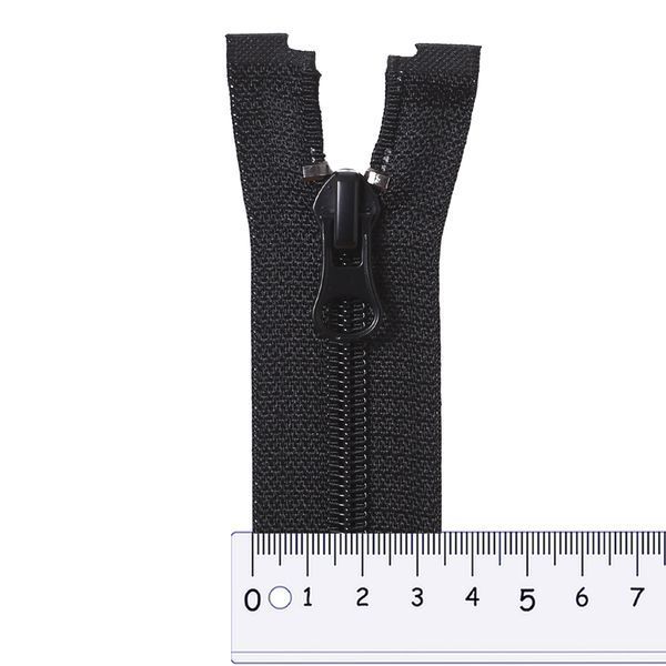 90 cm Nylon zipper #8/2 (S8) O/E black 2 sliders SP matte (oval hole puller), brass stops