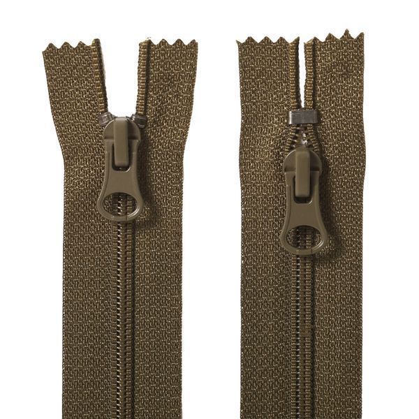 30 cm Nylon zipper #6/2 (S6) C/E khaki GCC №514, BR-Type, 2 sliders SP matte (oval hole puller)
