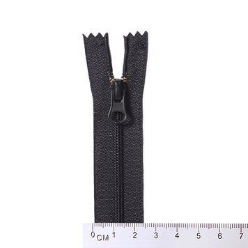 18 cm Nylon zipper #4 (S4) C/E black 1 slider SP matte (oval hole puller), brass stops