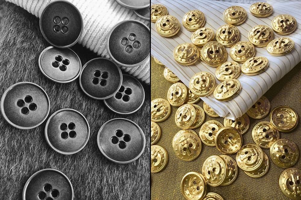 Metal and plastic buttons